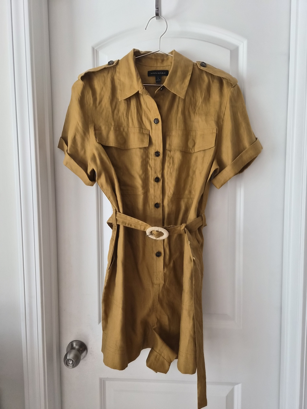 Banana Republic Mustard Utility Short-Sleeve Romper with Belt